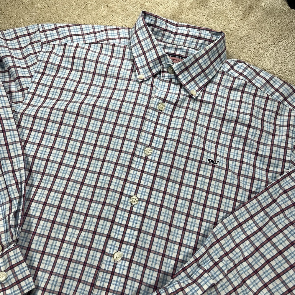 Vineyard Vines Shirt Mens Medium Multi Color Plaid Whale Shirt Cotton Button